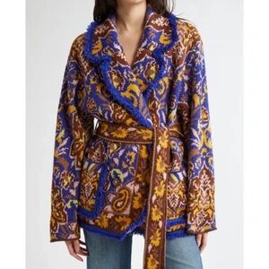 FARM RIO Glam Tapestry Knit Belted Blazer Size M